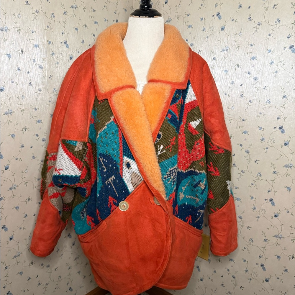 Vintage Pincopel RARE Canadian shearling suede tapestry heavy winter Jacket